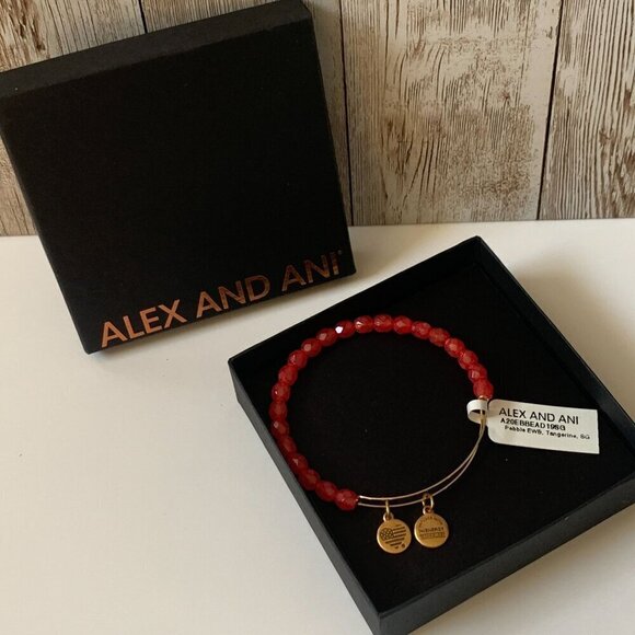 Alex and Ani Charm Tangerine Beaded Pebble Bangle Gold Finish 2"- 3.5" NIB - Picture 1 of 3